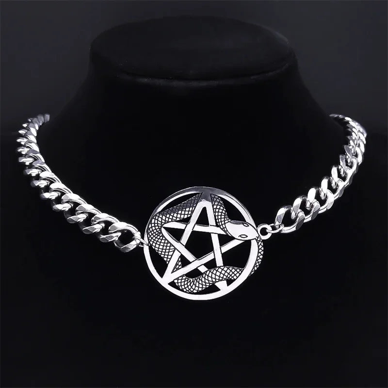 Pentagram Cuban Chain Necklace — Stainless