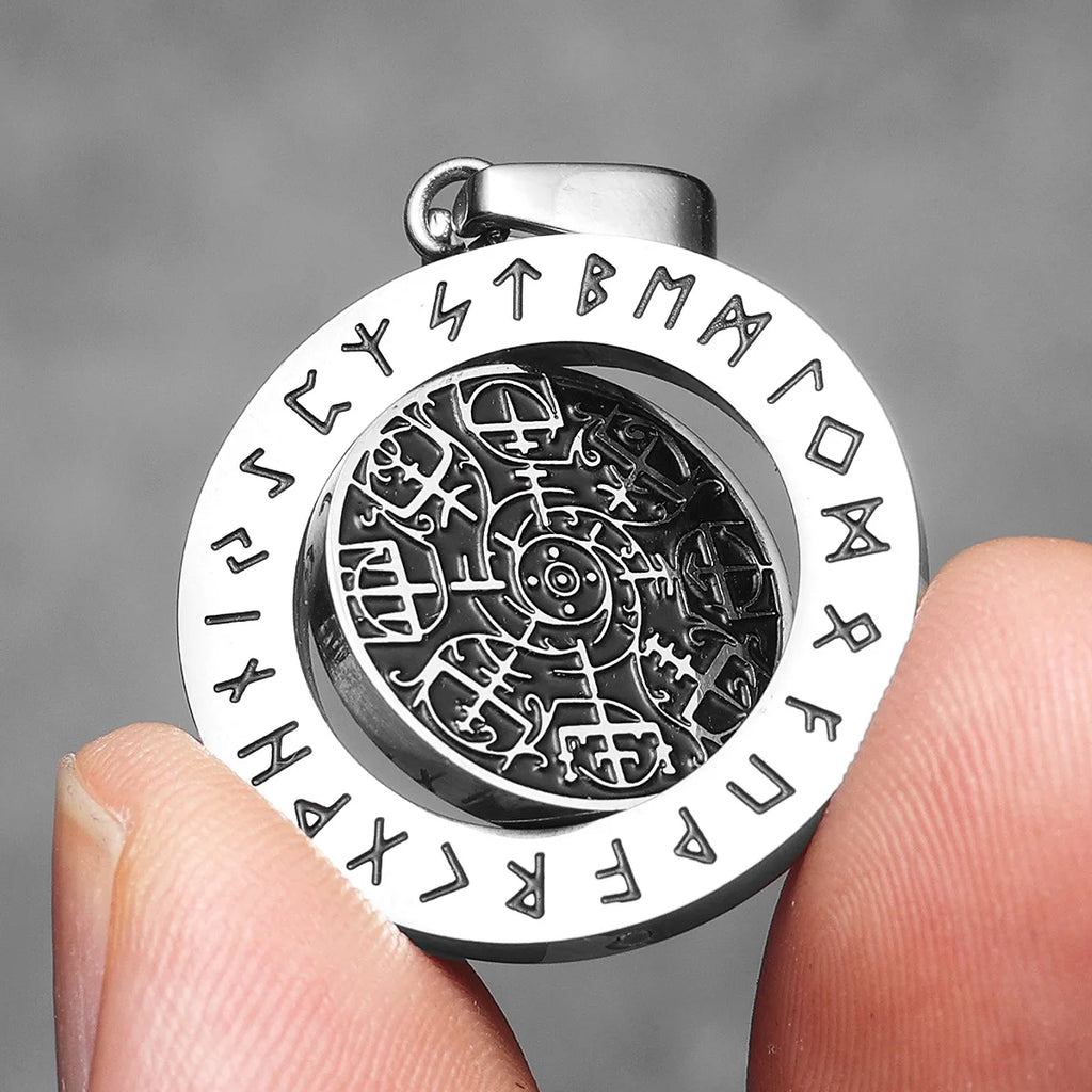 Rotatable Viking Compass Rune Men Necklaces With Pendant Stainless Steel Jewelry For Male Women Punk Accessories Gifts Wholesale