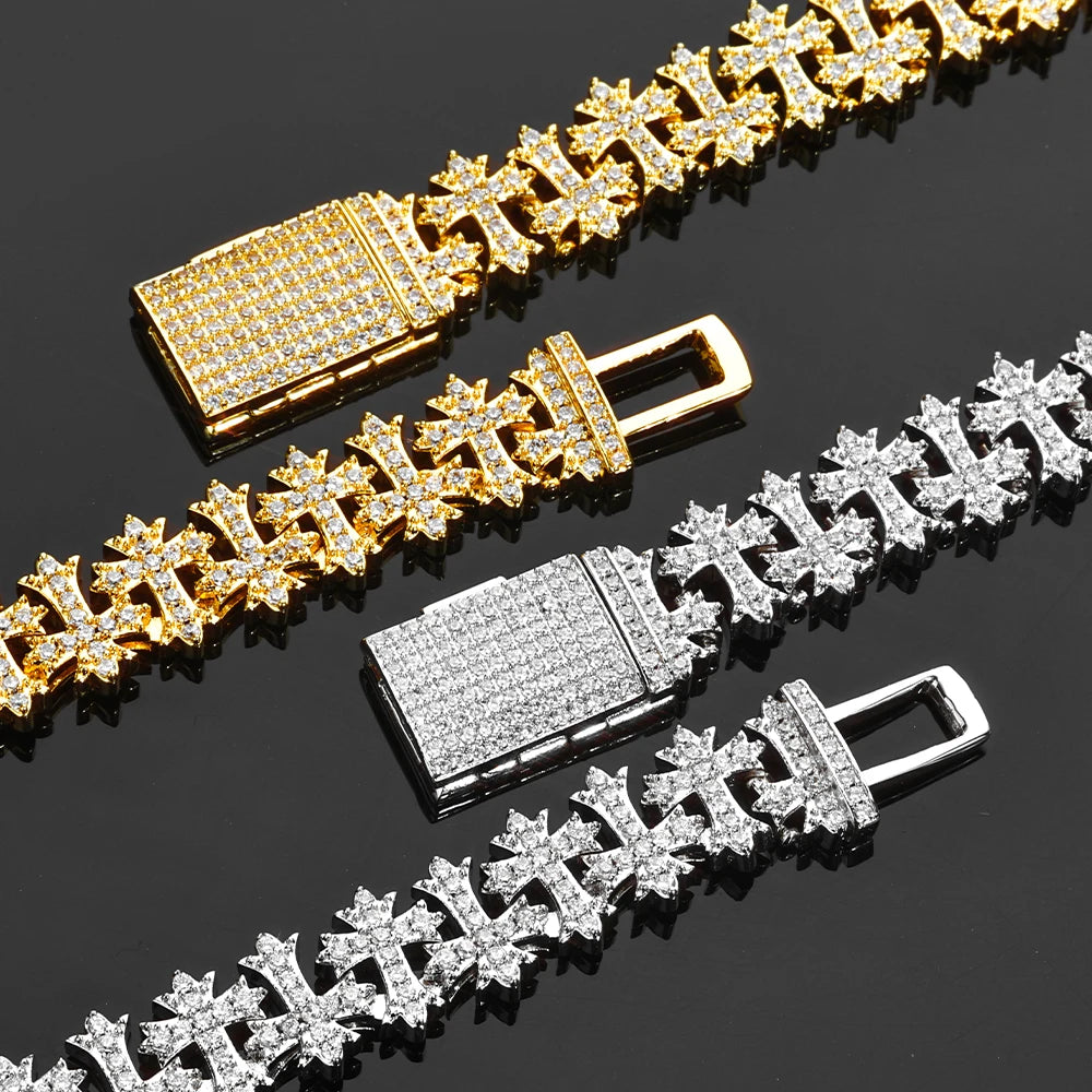 Cross Bracelet Iced Out 11MM Stainless Steel