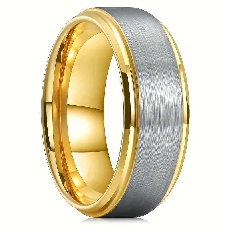 Fashion Men's Stainless Steel Rings 8mm Classical Black Blue Groove Beveled Edge Wedding Engagement Anniversary Jewelry