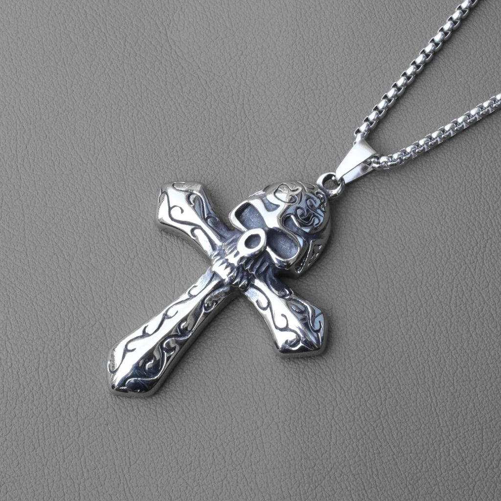 Cross Skull Steel Pendant European American Dark