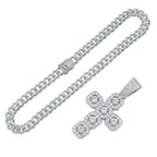 Iced Out Square Cross 13mm Cuban Chain Necklace — Zinc Alloy