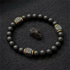 Adjustable Elastic Beaded Bracelet 8mm Round Beads — Black-Tone
