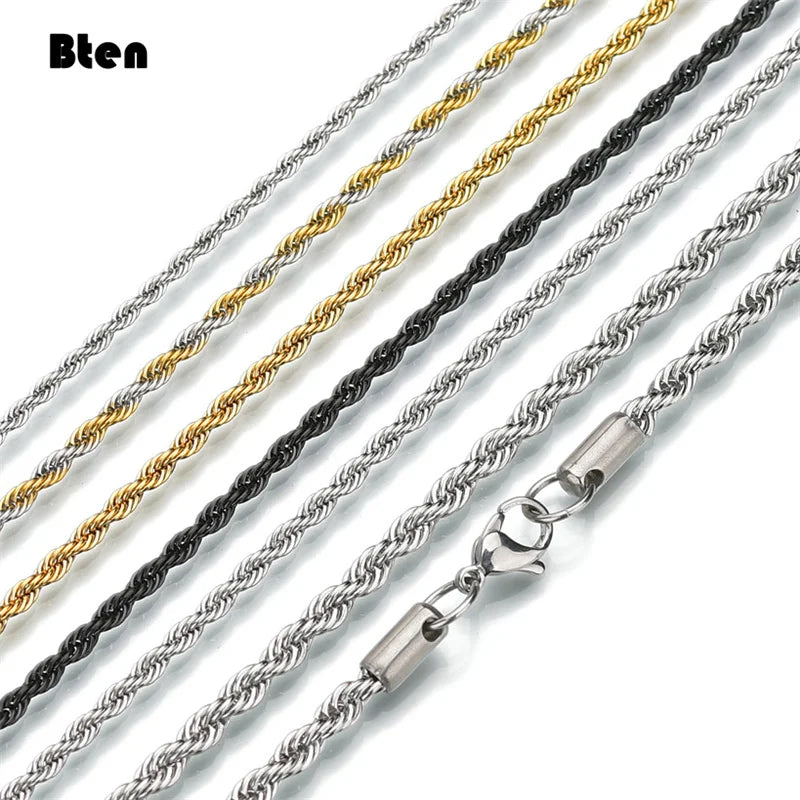BTEN 2020 Classic Rope Chain Men Necklace Width 2/3/4/5 MM Stainless Steel Figaro Cuban Chain Necklace For Men Women Jewelry