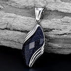 Stylish Blue Sandstone Necklace for Men,Stainless Steel Black Agate Angel Eye Pendant Necklace,Trendy Gifts to Him Boys
