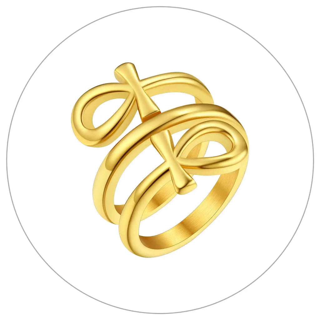 Ankh Cross Ring Layered Wrap Key of Life — Stainless Steel