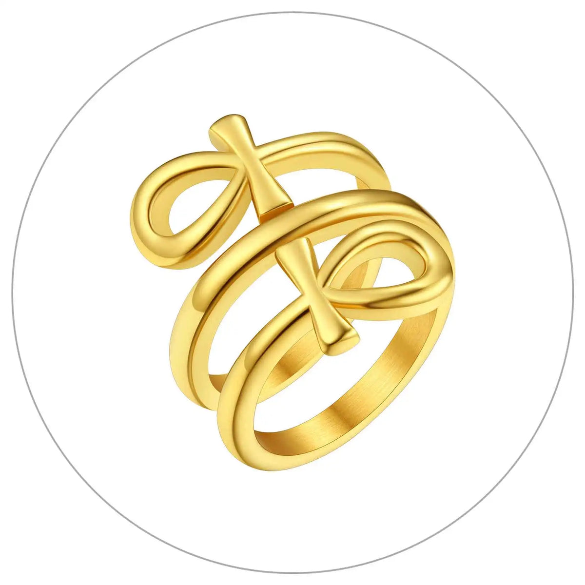 Ankh Cross Ring Layered Wrap Key of Life — Stainless Steel