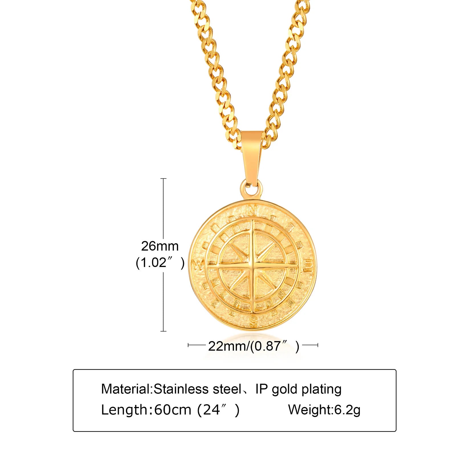 Compass Anchor Medal Pendant — Gold