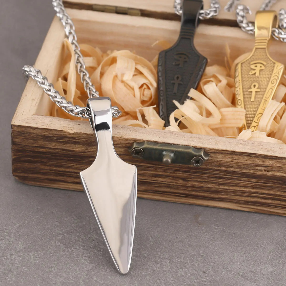 Viking Rune Spear Pendant Necklace Men's Punk Hip Hop Stainless Steel Gold Black Color Eye of Horus Amulet Necklace