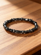 Hematite Stone Bracelet Handmade Woven with Gold color Spacers Cylinder Beads Leather for Energy Protection Reiki Charm Jewelry