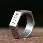 2023 New Creative Style 316L Stainless Steel Hexagon Viking Nordic Runes Ring For Men Fashion Biker Cool Jewelry Gift