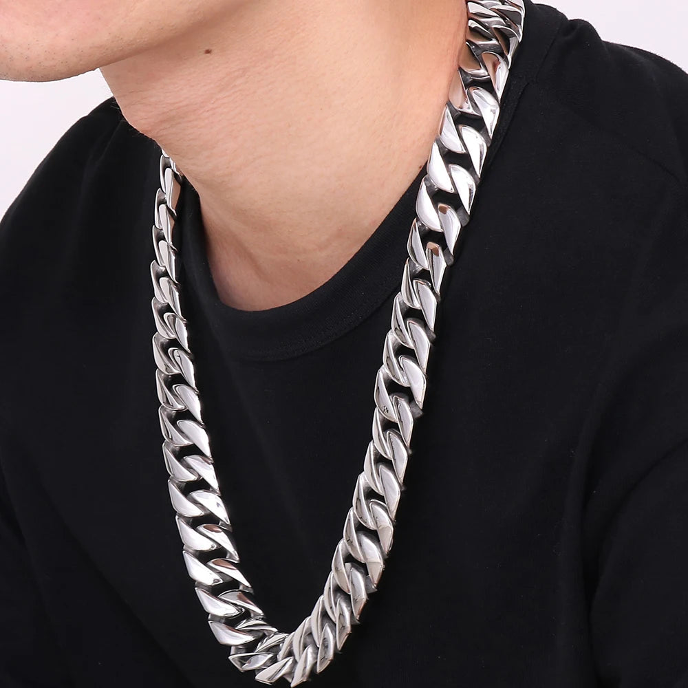 Classic Choker Necklace Man 20MM Wide Stainless Steel Cuban Link Chain Necklaces for Men Polished Hip-Hop Rapper