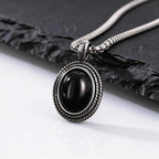 Stylish Black Natural Stone Pendant Necklace for Men,Vintage Stainless Steel Black Onyx Oval Pendant Neckalce Jewelry