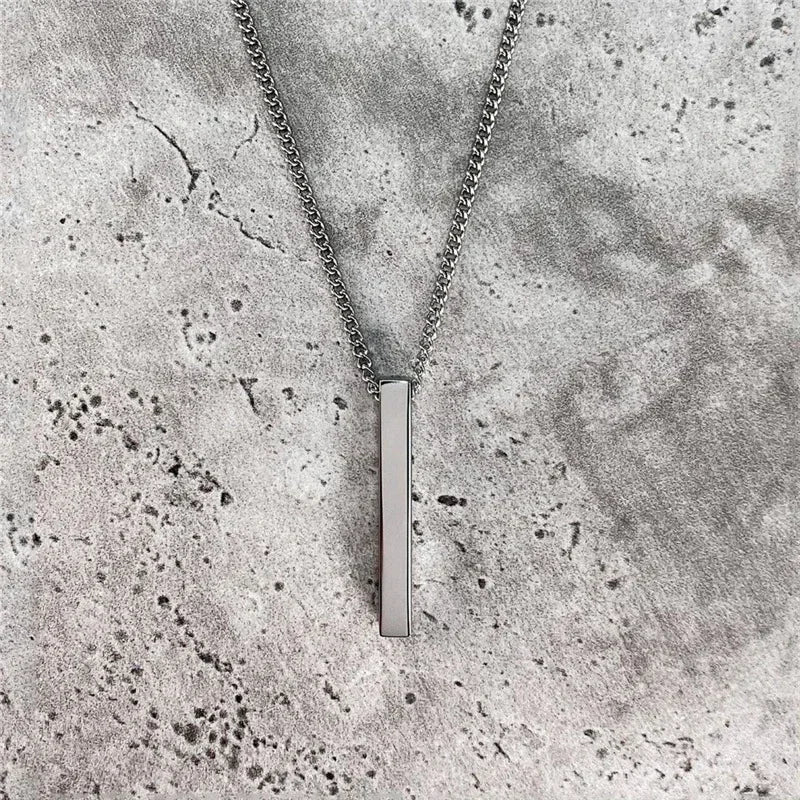 Simple Fashion 3D Vertical Bar Necklaces for Men Minimalist Stainless Steel Geometric Pendant Chain Male Collar Jewelry