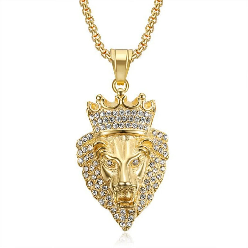 Iced Out Lion Gold Pendant Necklace