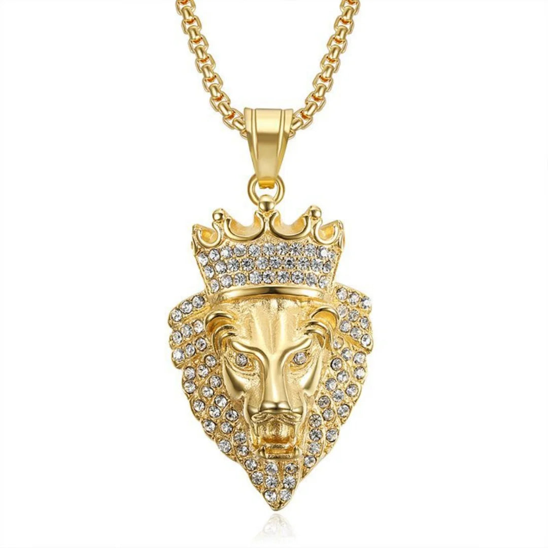 Iced Out Lion Gold Pendant Necklace