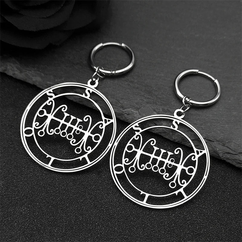 Baphomet Steel Earrings Seal Sallos Hoop Hollow