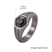 Stylish Black Stone Signet Ring for Men,Stainless Steel Geometric Zircon Band,New Punk Statement Jewelry Gift