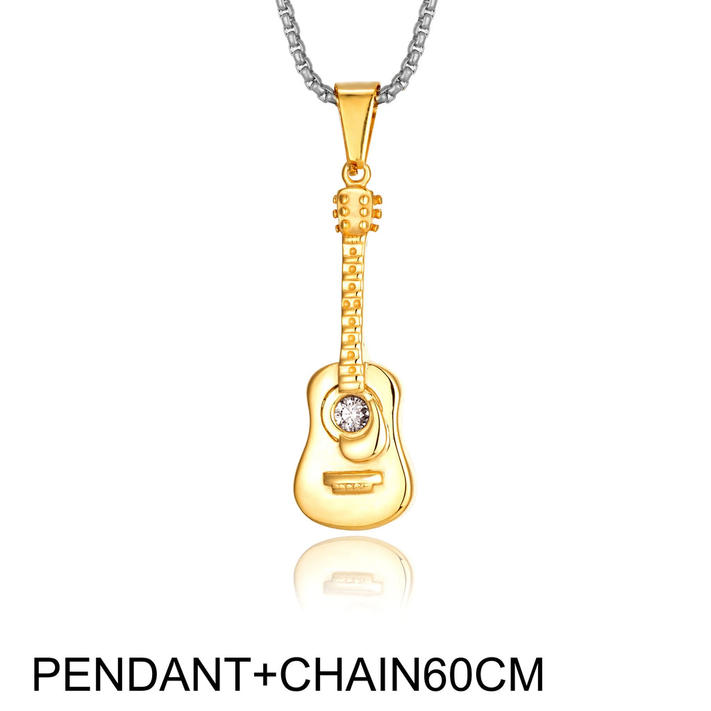 Guitar Stainless Steel Pendant Necklace