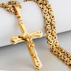 Ancient Crystal Jesus Christ Crucifix Necklace — Stainless Steel