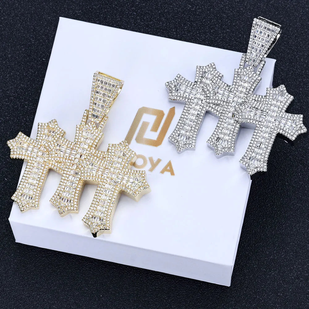 Two-Tone Cross Pendant Baguette Iced Out