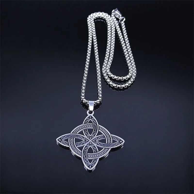 Witchcraft Celtic Witch Knot Pendant Necklace for Women Men Stainless Steel Slavic Protection Amulet Jewelry nudo de