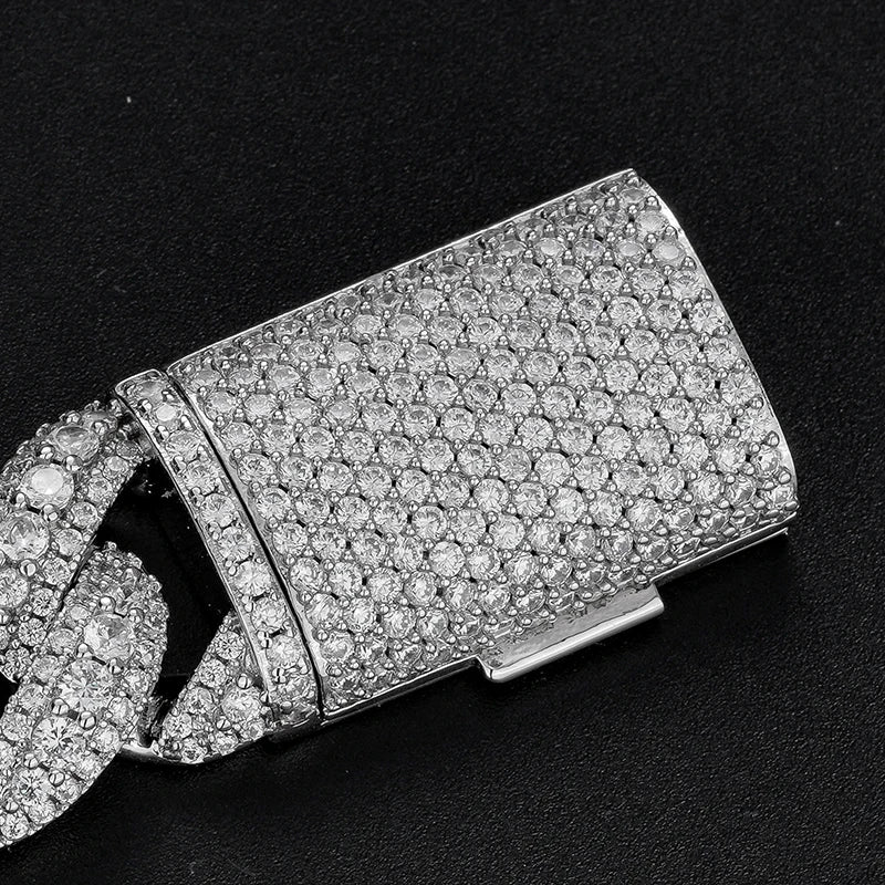 12mm 15mm 18mm Hip Hop 5A+ CZ Stone Pave Bling Ice Out Solid Bubble Round Cuban Miami Link Chain Necklace for Men