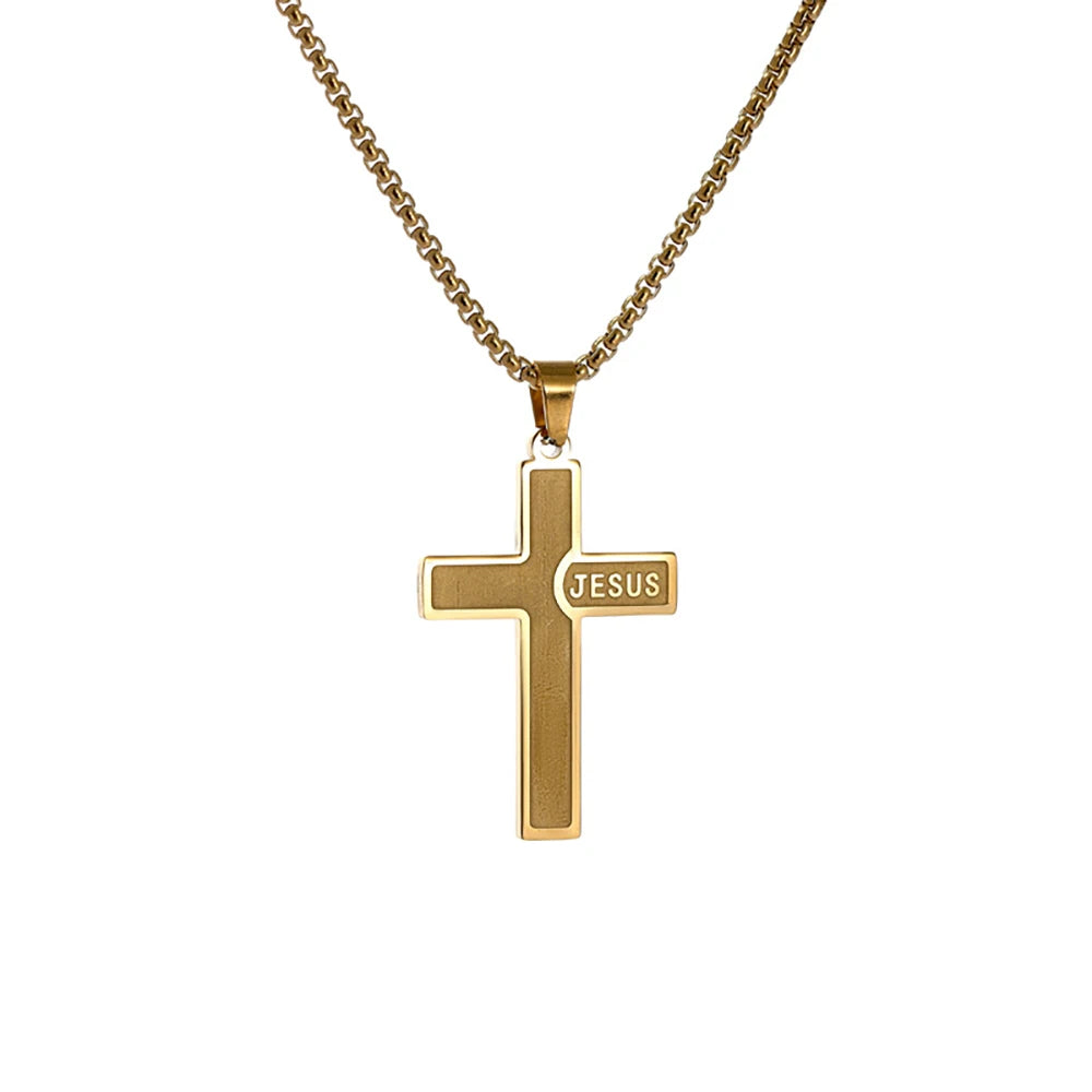 Gold Cross Jesus Pendant Necklace Titanium Steel
