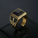 Vintage Black Square Rings For Men Women 316L Stainless Steel Gothic Fashion Masonic Letter G Ring Biker Jewelry Accessories