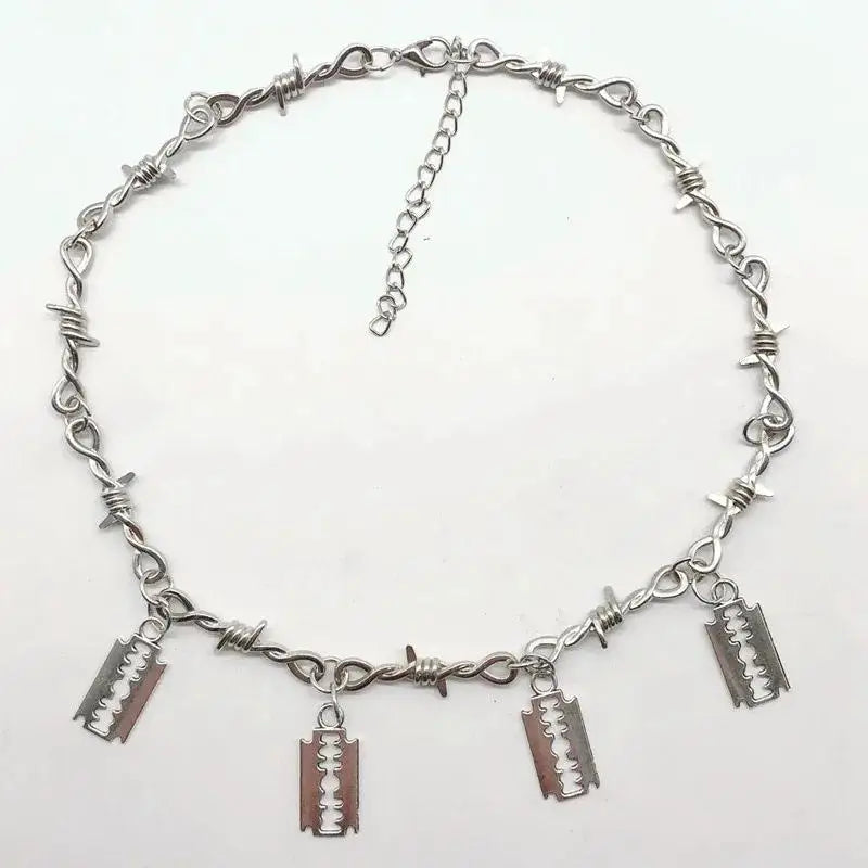 Punk Gothic Thorns Barbed Wire Chain Necklace Vintage Choker Hip Hop Pendant Lock Necklace For Party Birthday Gift
