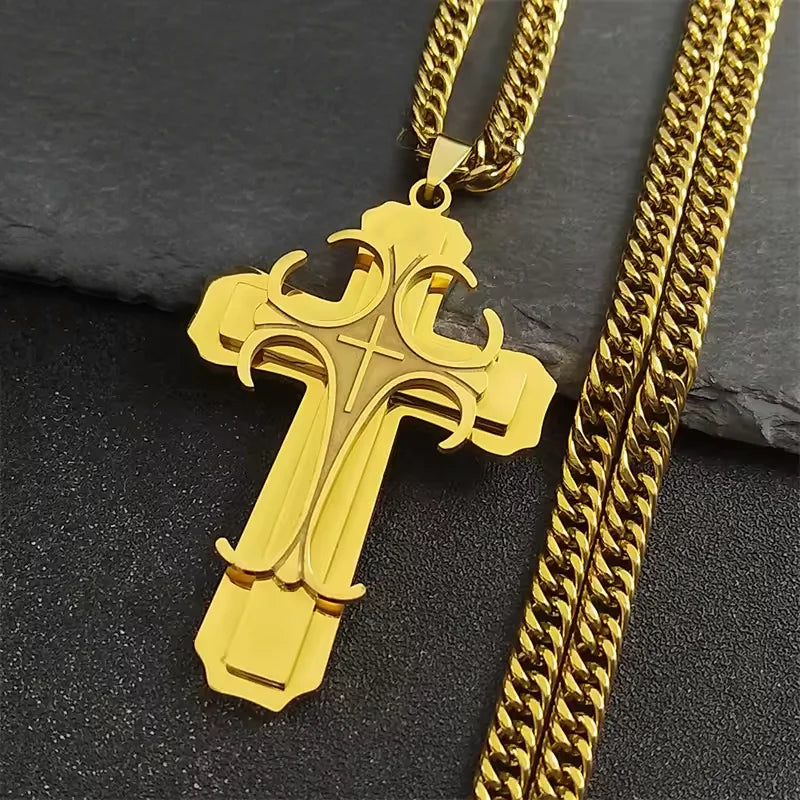 Cross Steel Pendant Layered Collar Hombren6134
