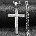 Trendy Cross Rhinestone Pendant Necklace For Women Men Stainless Steel Silver Color Religion Catholic Chain Jewelry
