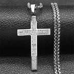 Trendy Cross Rhinestone Pendant Necklace For Women Men Stainless Steel Silver Color Religion Catholic Chain Jewelry