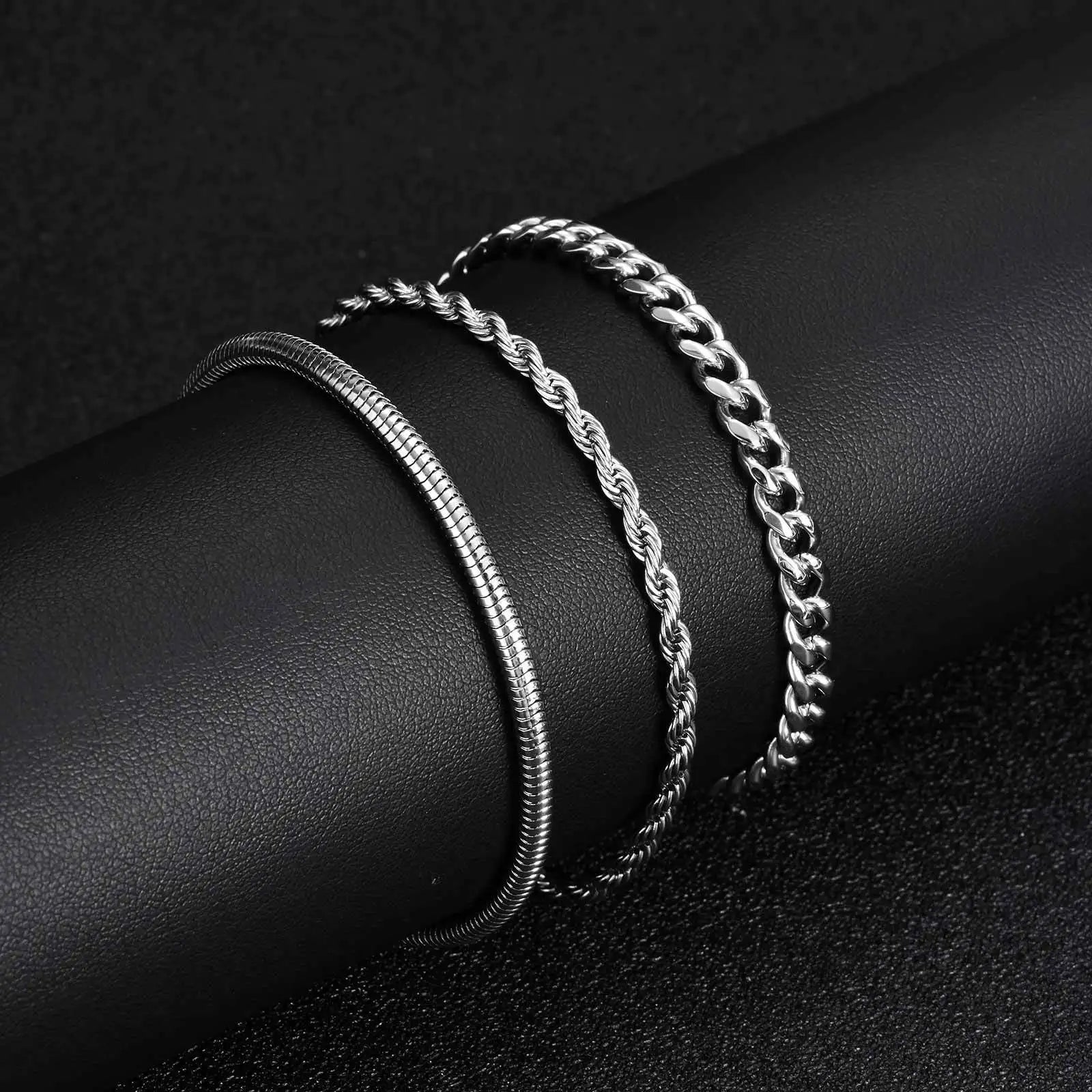 Cuban Chain Bracelet Set 3pcs — Stainless