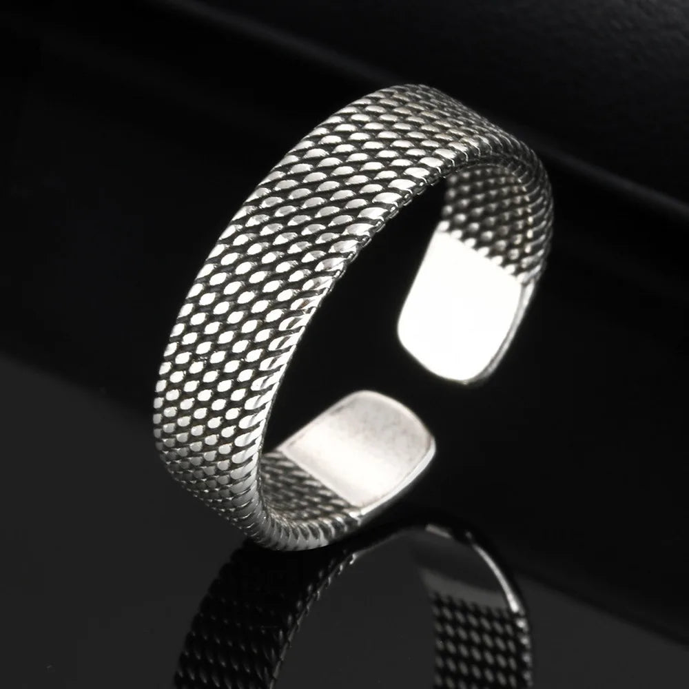 Vnox 5.7mm Woven Textured Open Ring for Men Boys, Adjustable Simple Metal Finger Band, Vintage Male Jewelry
