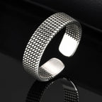 Vnox 5.7mm Woven Textured Open Ring for Men Boys, Adjustable Simple Metal Finger Band, Vintage Male Jewelry