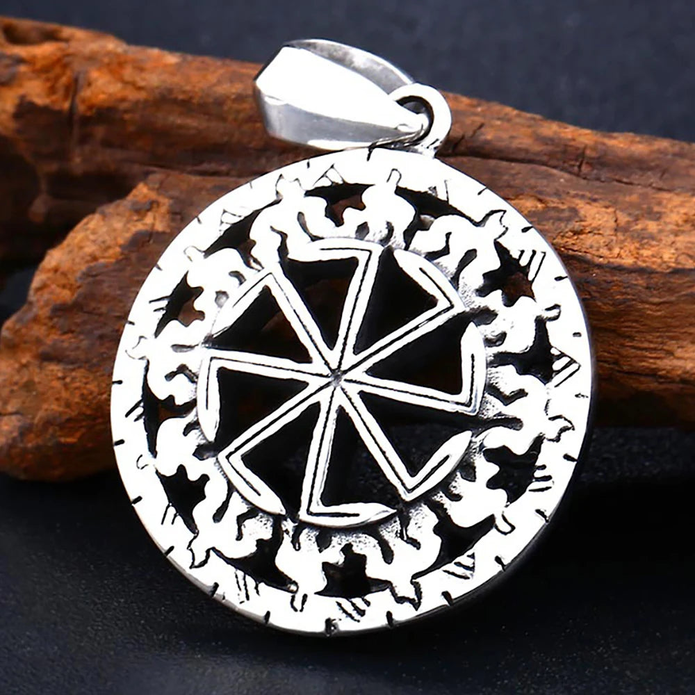 Vintage Stainless Steel Nordic Vikings Pendant For Men Slavic Amulet Pagan Solar Symbol Slavic Wheel Necklaces Fashion