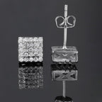 Silver Iced Out Square Stud Earrings CZ