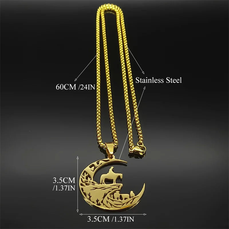 Western Cowboy Horse Cow Ranch Pendant Necklace — Stainless Steel