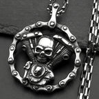 Skull Motorcycle Silver Pendant Heavy Duty Engine