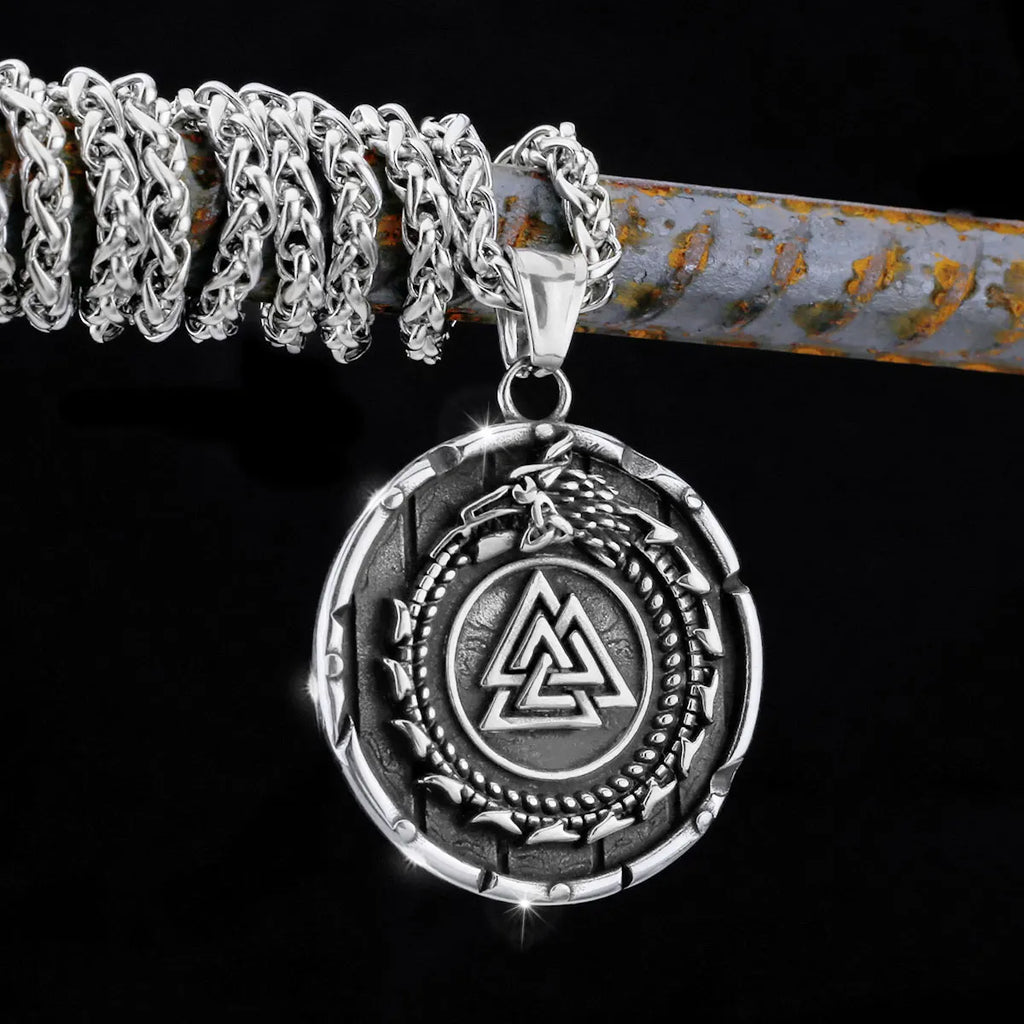 Nordic Totem Amulet Rune Necklace Retro Geometric Pattern Stainless Steel Jewelry Viking Punk Pendant Men's Fashion