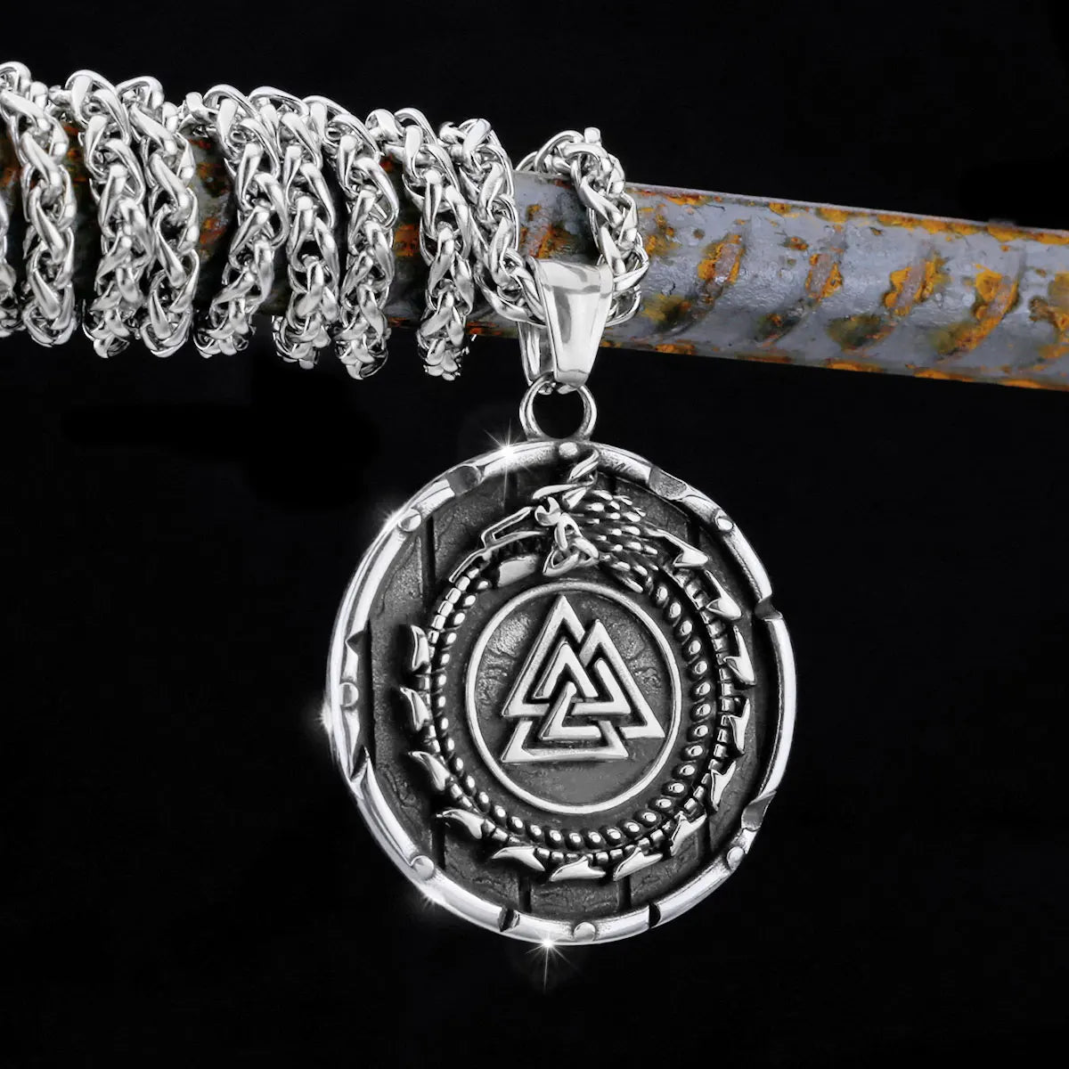 Nordic Totem Amulet Rune Necklace Retro Geometric Pattern Stainless Steel Jewelry Viking Punk Pendant Men's Fashion