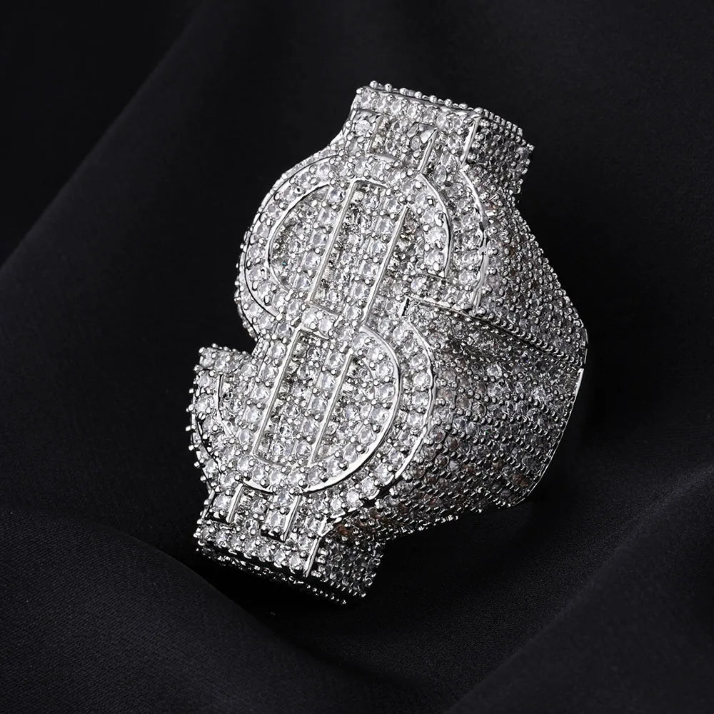 Gold Iced Out Money Sign Ring Statement