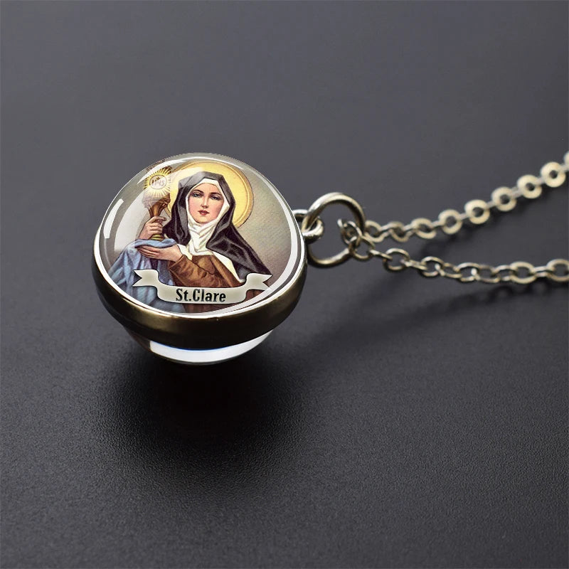 Jesus and Virgin Mary Necklace Saint Michael Jude Anthony Patrick Paul Glass Ball Pendant Religious Jewelry Christian Gift