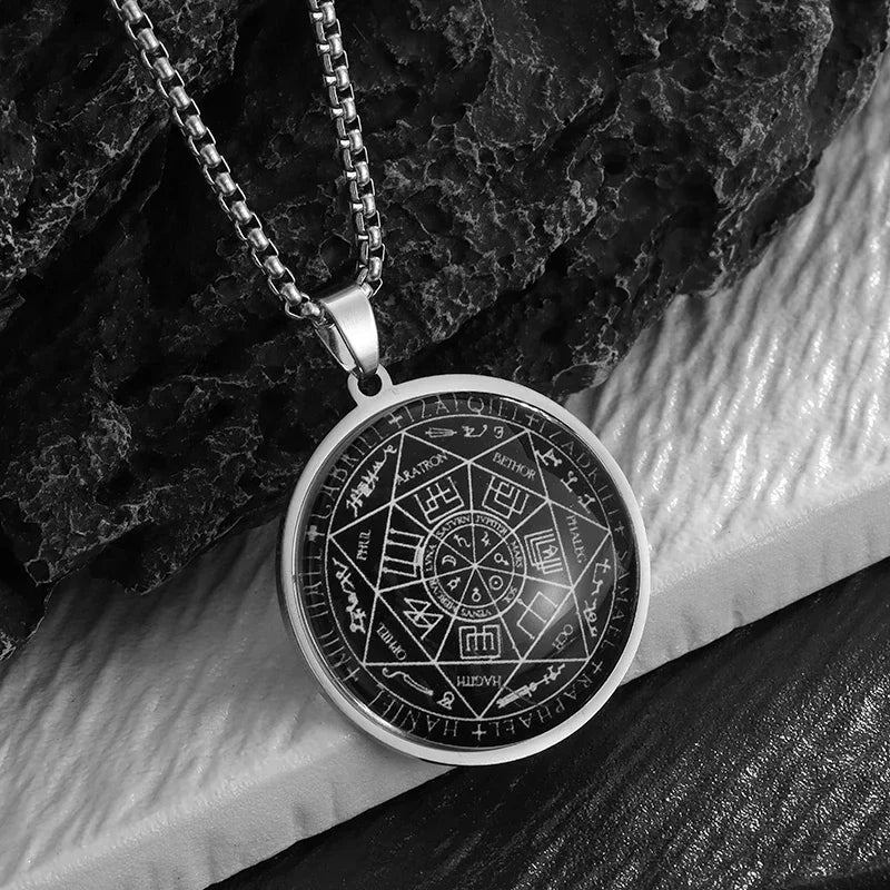 Stainless Steel Solomon Religious Seven Archangels Compass Pendant Necklace Men's Retro Lucky Amulet Jewelry