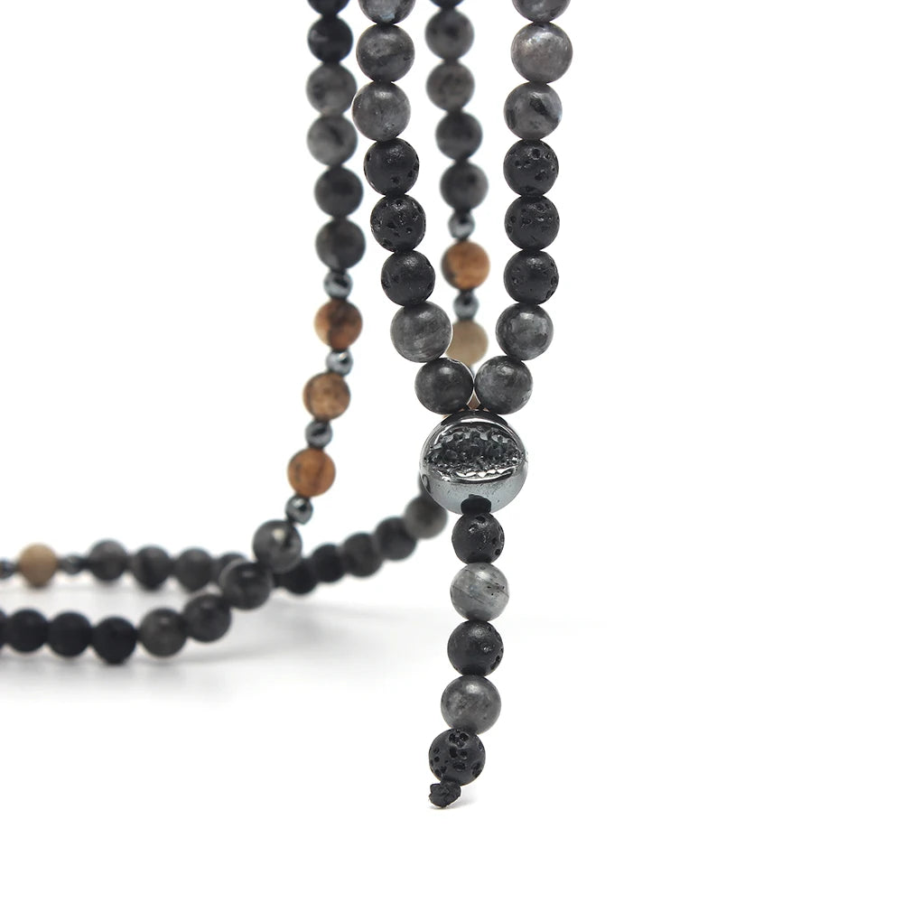 6mm Natural Map Stone Black Shimmerstone Hematite Necklace for Men and Women