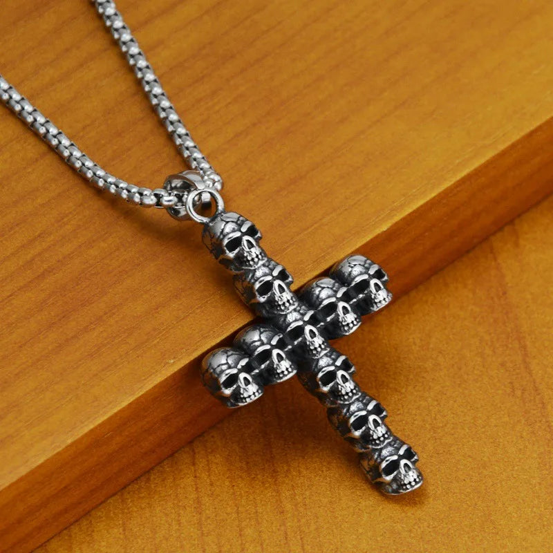 Cross Skull Steel Pendant European American Retro