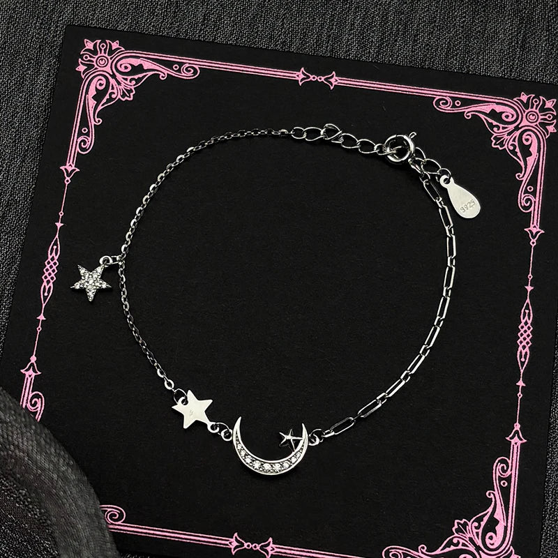 Star Silver Bracelet Zircon Sterling Crescent