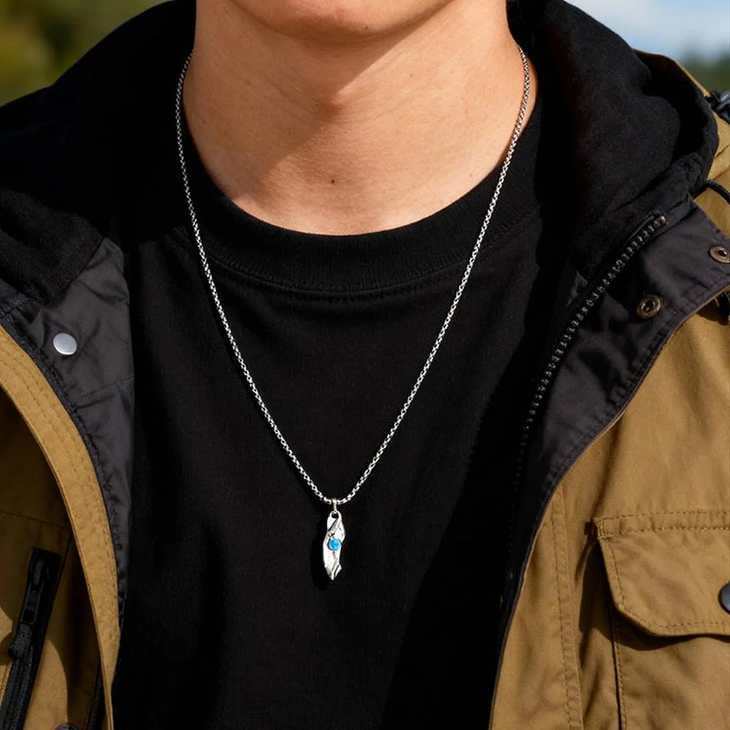 Blue Stone Pendant Necklace — Stainless Steel