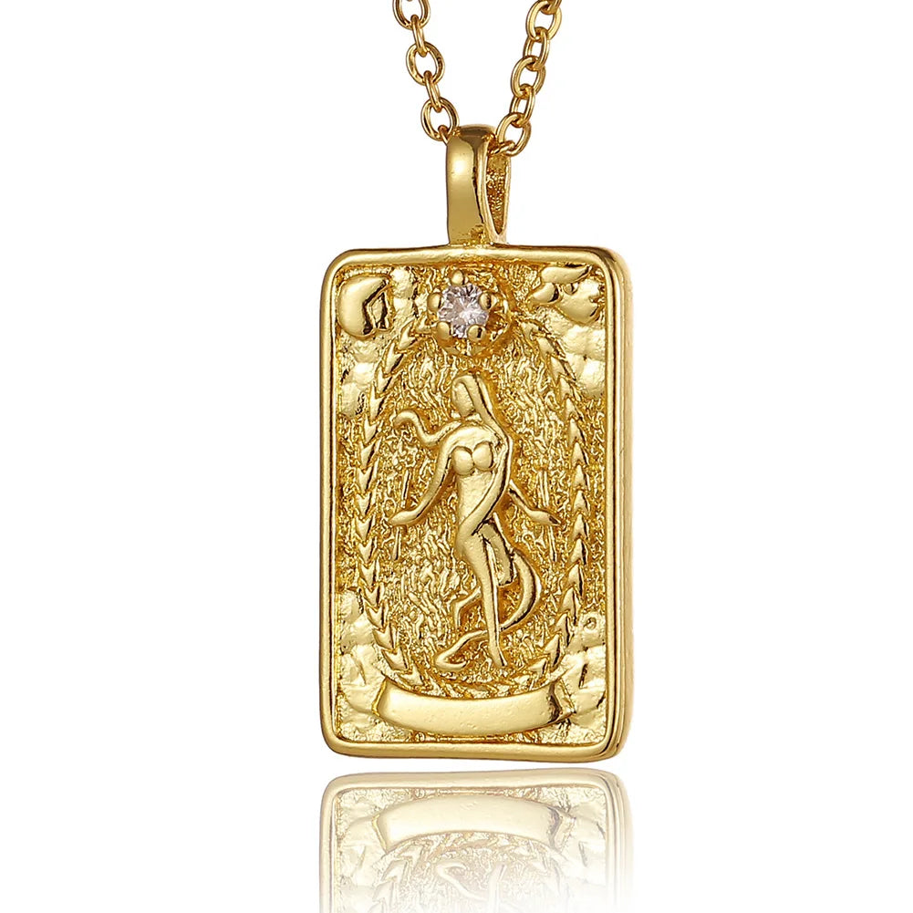 22 Style Classic Tarot Card Pendant Necklace Double Sided Zircon Tarot Necklace Major Arcana Empress Sun Star Sign